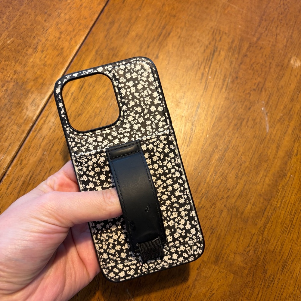 Black Floral Phone Case with Hand Strap
